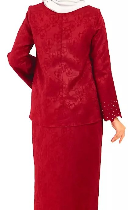 Elegance Redefined: Embroidered Red Kurung - Image 3